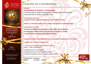 Cenone di Capodanno  2024 a Osteria Castellabate di Romagna Rimini Per Prenotare  : 0541 722621